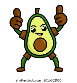 Vector illustration of kawaii style avocado fruit character posing with two thumbs