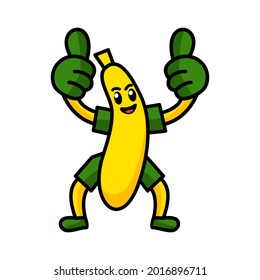 Vector illustration of kawaii style banana fruit character posing with two thumbs up