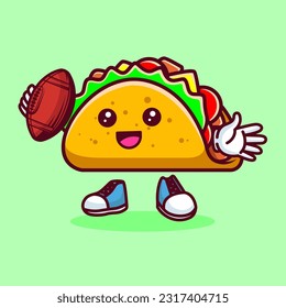 Vector illustration of kawaii taco cartoon character with american football ball. Vector eps 10