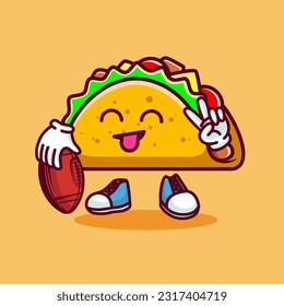 Vector illustration of kawaii taco cartoon character with american football ball. Vector eps 10