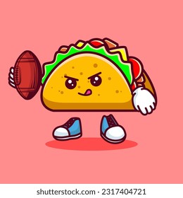 Vector illustration of kawaii taco cartoon character with american football ball. Vector eps 10