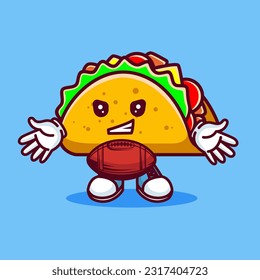 Vector illustration of kawaii taco cartoon character with american football ball. Vector eps 10