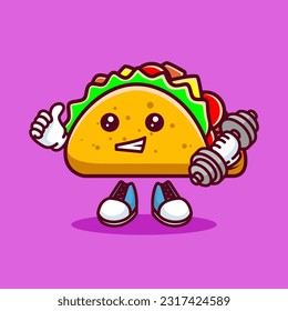 Vector illustration of kawaii taco cartoon character with barbell. Vector eps 10