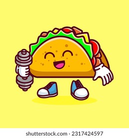 Vector illustration of kawaii taco cartoon character with barbell. Vector eps 10
