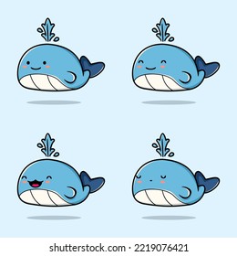 Vector Illustration Of Kawaii Whale Emoji