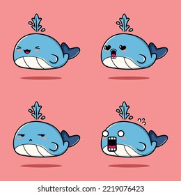 Vector Illustration Of Kawaii Whale Emoji