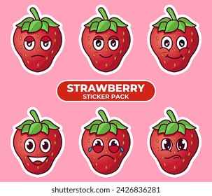 Vector illustration of kawii cartoon strawberry pack stickers, perfect for business label stickers, etc