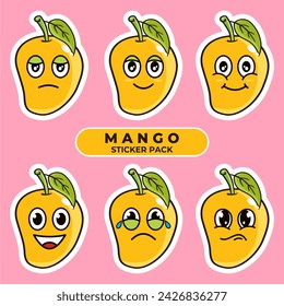Vector illustration of kawii mango cartoon pack stickers, perfect for business label stickers, etc