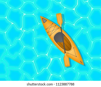 Vector illustration. Kayak and bright blue water. Top view.