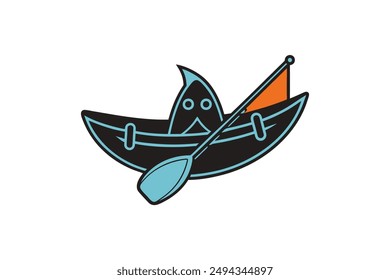 Vector illustration of a kayak fishing boat in cartoon, clipart, and line art style