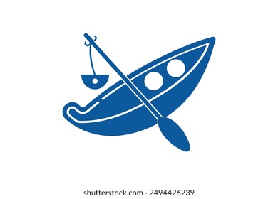 Vector illustration of a kayak fishing boat in cartoon, clipart, and line art style