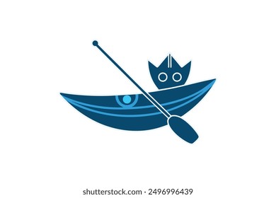 Ilustración vectorial de un bote de pesca en kayak en estilo de dibujos animados, Clipart y arte lineal