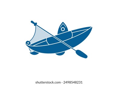 Ilustración vectorial de un bote de pesca en kayak en estilo de dibujos animados, Clipart y arte lineal