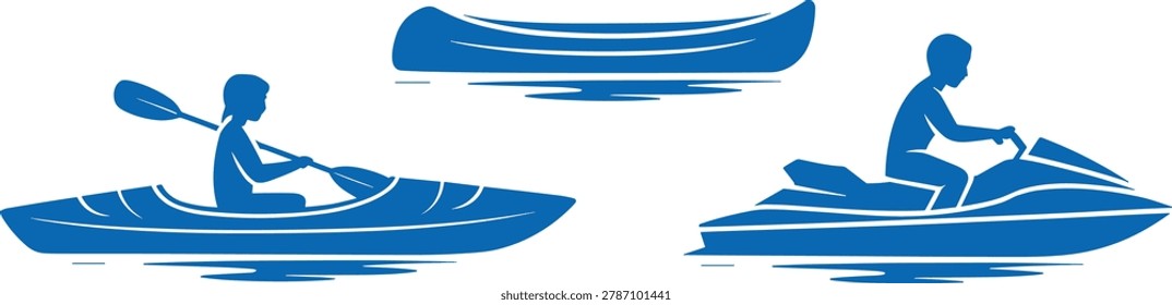 Vector illustration of kayaking and canoeing icons