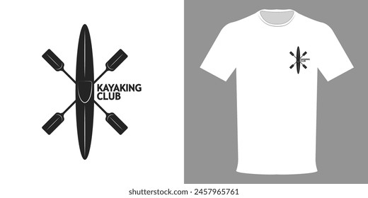 Vector illustration of a kayaking club t-shirt. Oars, kayak, typographic logo