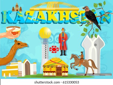 Vector illustration of Kazakhstan background showing its igreat culture and sighteengs.