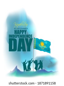 Vector illustration for Kazakhstan Independence day, national day, soldiers, flag hoisting, pigeon, mountain on abstract background with patriotic color theme.