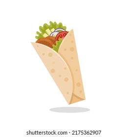 Vector illustration of kebab wrap, isolated on white background, perfect for advertising or print images.