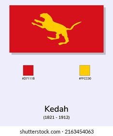 Vector Illustration of Kedah (1821 - 1912) flag isolated on light blue background. Kedah (1821 - 1912) flag with Color Codes. As close as possible to the original.
