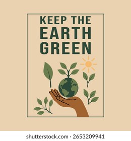 Ilustración vectorial de Keep the Earth Green, simple y moderna. Perfecto para el medio ambiente, el paisaje y otras industrias.
