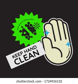 Vector illustration "KEEP HAND CLEAN" signage for coronavirus Covid-19 outbreak.