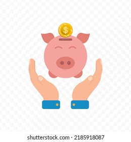 Vector illustration of keep the piggy bank. Colored vector for website design .Simple design on transparent background (PNG).