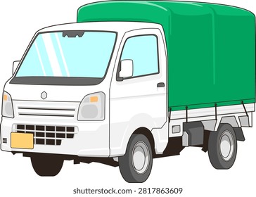 Vector illustration of a kei truck with a cargo bed canopy.