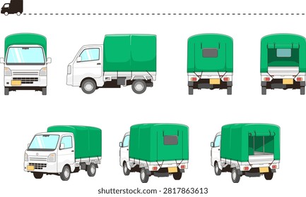 Vector illustration of a kei truck with a cargo bed canopy.