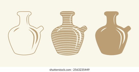 Vector illustration Kendi, water jug, pottery, handmade clay, handicraft javanese Indonesia, vase for drinking and serving water, pot, tea, vintage, natural