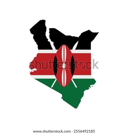 Vector illustration of Kenya map overlaid with the national flag, highlighting the country's geographic outline combined with its national colors.