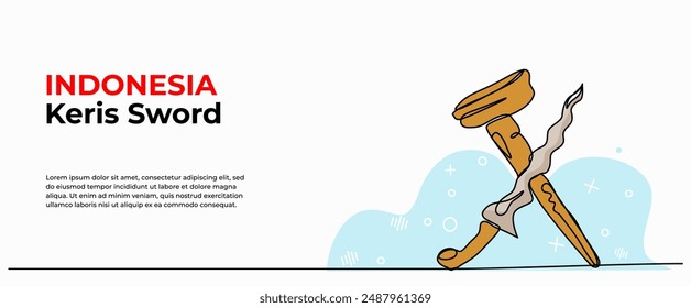 Ilustración vectorial de espada keris. Moderno piso en estilo de línea continua.