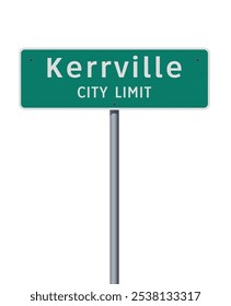 Ilustração vetorial do limite da cidade de Kerrville (Texas) verde entrando sinal de estrada em poste metálico