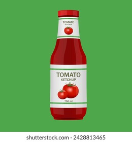 Ilustración vectorial de una botella de ketchup aislado sobre fondo verde