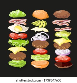 Vector illustration keto lchf paleo diet burger posters set