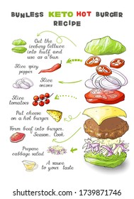 Vector Illustration Keto Lchf Paleo Burgers Recipes Set