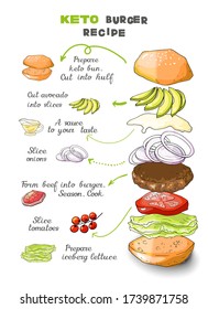 Vector illustration keto lchf paleo burgers recipes set