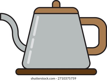 Vector illustration of a kettle with gray body, brown lid, and curved spout. Ideal for kitchenware icons, tea or coffee visuals, breakfast-themed designs, and cozy lifestyle or culinary branding.