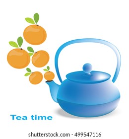Vector illustration of kettle on white background. Tea time. Orange tea.
