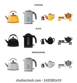 Vector illustration of kettle and tea icon. Set of kettle and electric stock symbol for web.