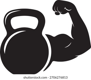 Ilustración vectorial de una kettlebell y brazo fuerte.