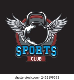 Vector Illustration of Kettlebell with Wings with Vintage Illustration Available for Tshirt Design