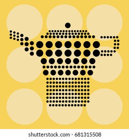 Vector illustration of kettles of dots. Yellow background.