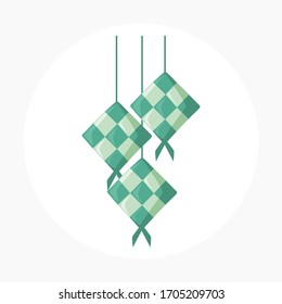 Imagen vectorial de la decoración de los elementos islamicos de Ketupat con tosca y color brillante en un estilo de diseño plano. Adecuado para banner, afiche, decoración de tarjetas de felicitación, etc.