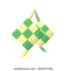 Vector illustration of Ketupat islamic element decoration with green and yellow color isolated in white background.