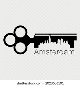 Ilustración vectorial de una clave con Ámsterdam sobre fondo transparente.