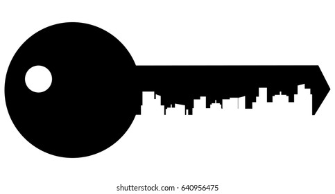 Vector illustration of a key with the city