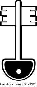 Vector illustration of a key, drawn in black and white