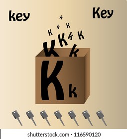 Vector illustration of key and english letter "K"