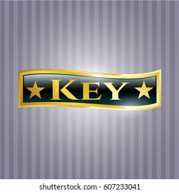 Ilustración vectorial del emblema brillante de oro clave
