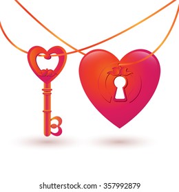 Vector illustration with  key and heart keyhole. Romantic creative concept.